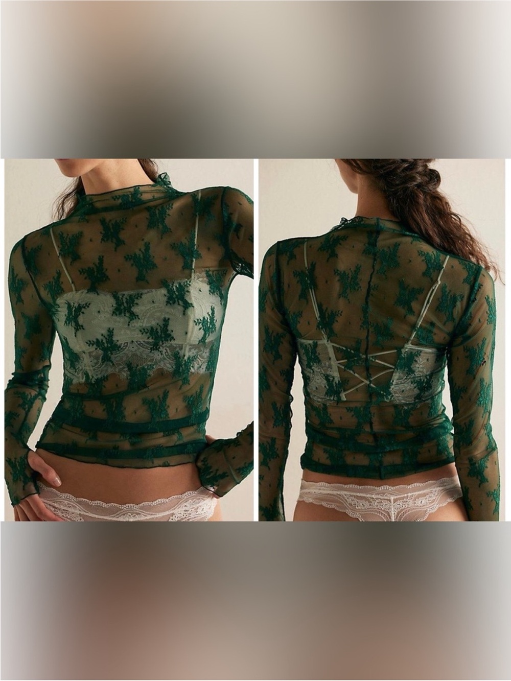 NWT Free People Intimately Lady Lux Layering Top - pine forest evergreen - Large